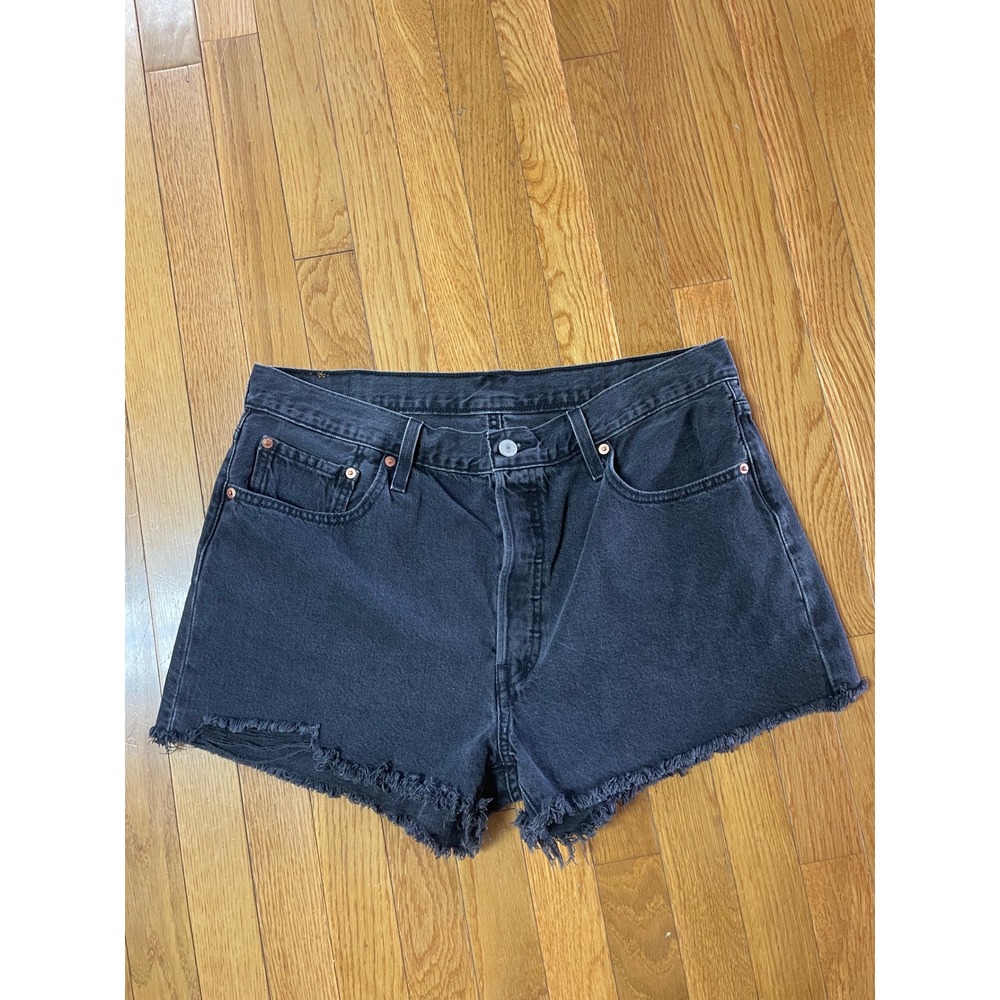Levis 501 Original Cut Off Denim Shorts Washed Black Button Fly W34